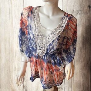 Paola Poggi Italian peach long sleeve sheer boho chic blouse cover up IT 38 US S